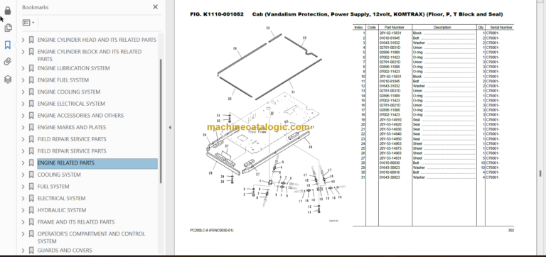Komatsu PC200LC-8 FOR USA Hydraulic Excavator Parts Book