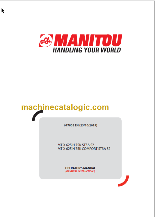 Manitou MT-X 625 H 75K ST3A S2 OPERATOR'S MANUAL