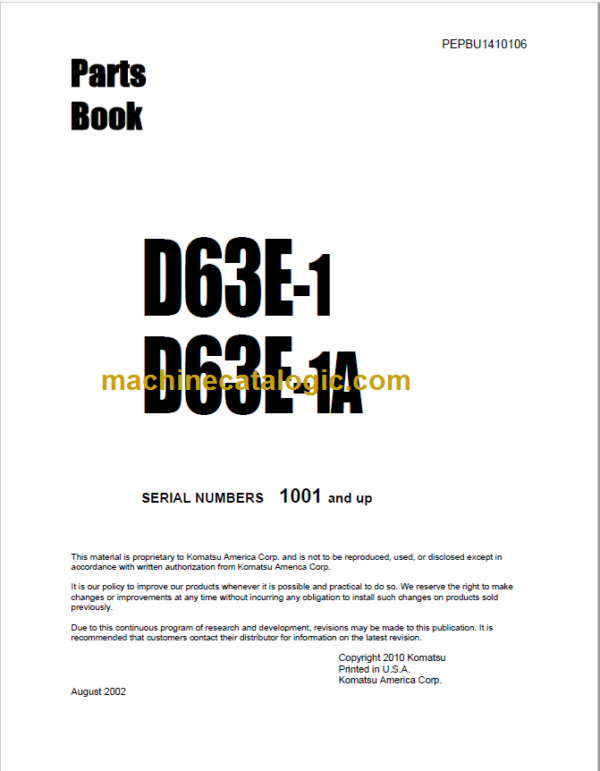 Komatsu D63E-1 D63E-1A Parts Book