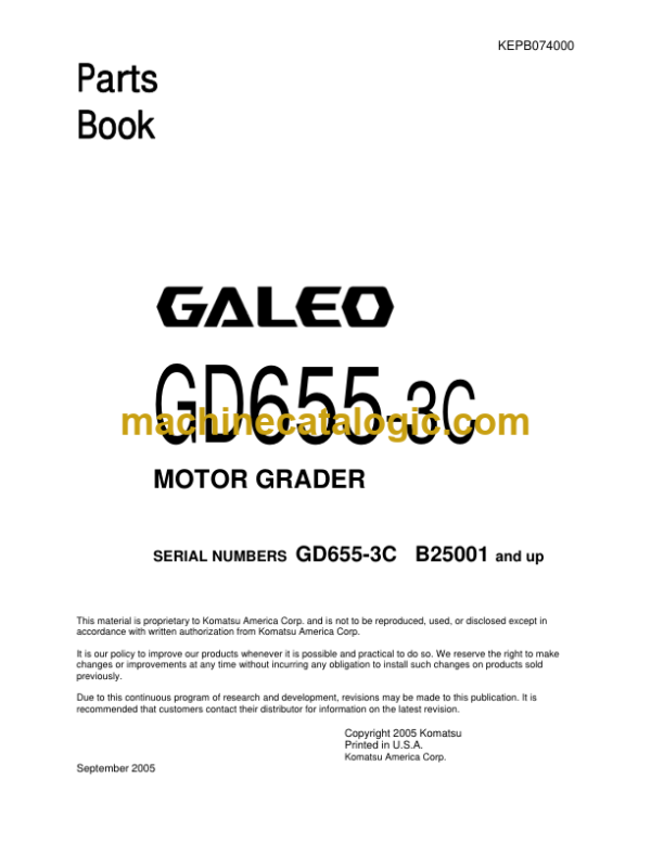 Komatsu GD655-3C GALEO Motor Grader Parts Catalog