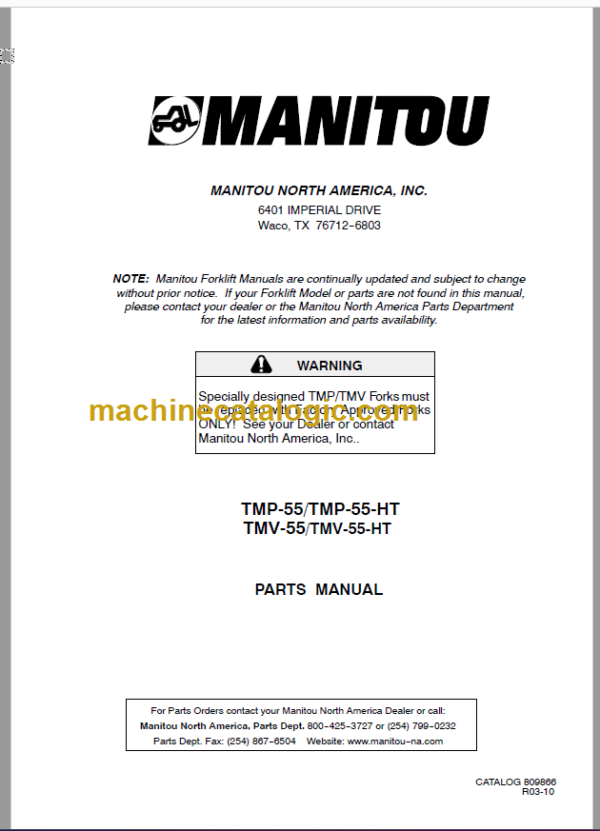 Manitou TMP-55TMP (809866Rev.03-10) PARTS MANUALS