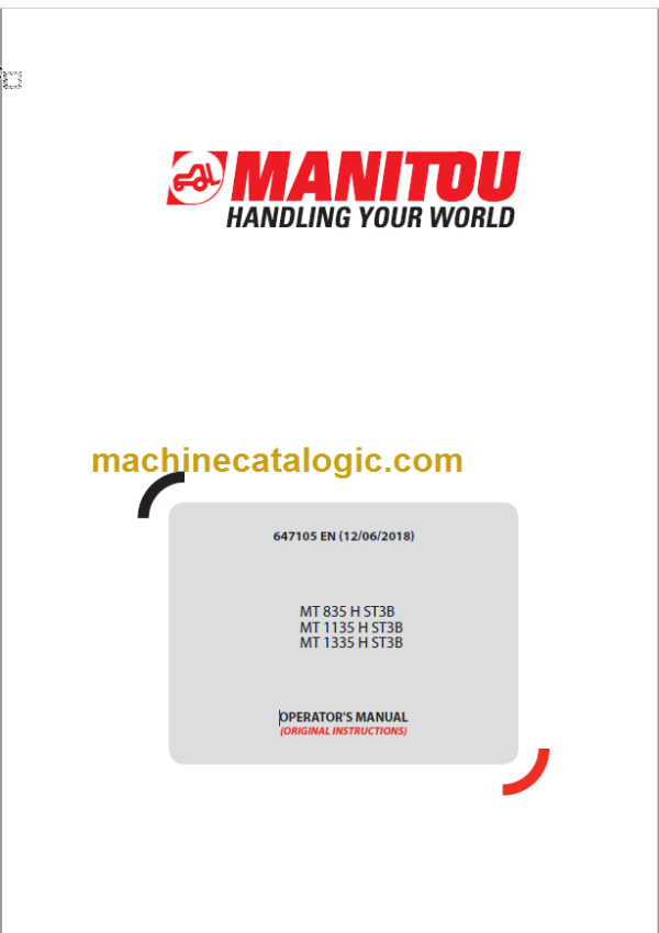 Manitou MT 835 H ST3B OPERATOR'S MANUAL