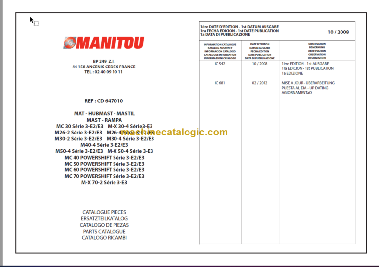 MANITOU SERIE MC MX POWERSHIFT PARTS MANUAL