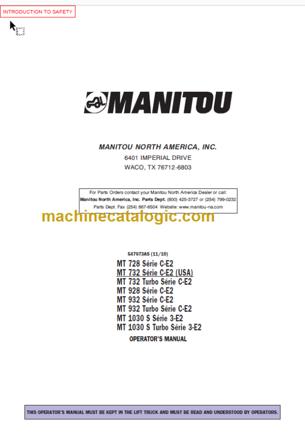 Manitou MT 728 SC-E2 OPERATOR'S MANUAL