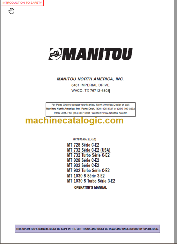 Manitou MT 928 SC-E2 OPERATOR'S MANUAL