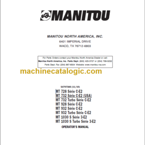 Manitou MT 1030 S S3-E2 OPERATOR'S MANUAL