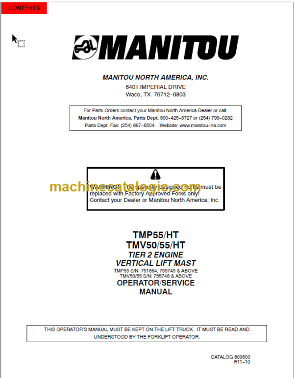 Manitou TMP55 TMV55HT-809800 SERVICE MANUAL