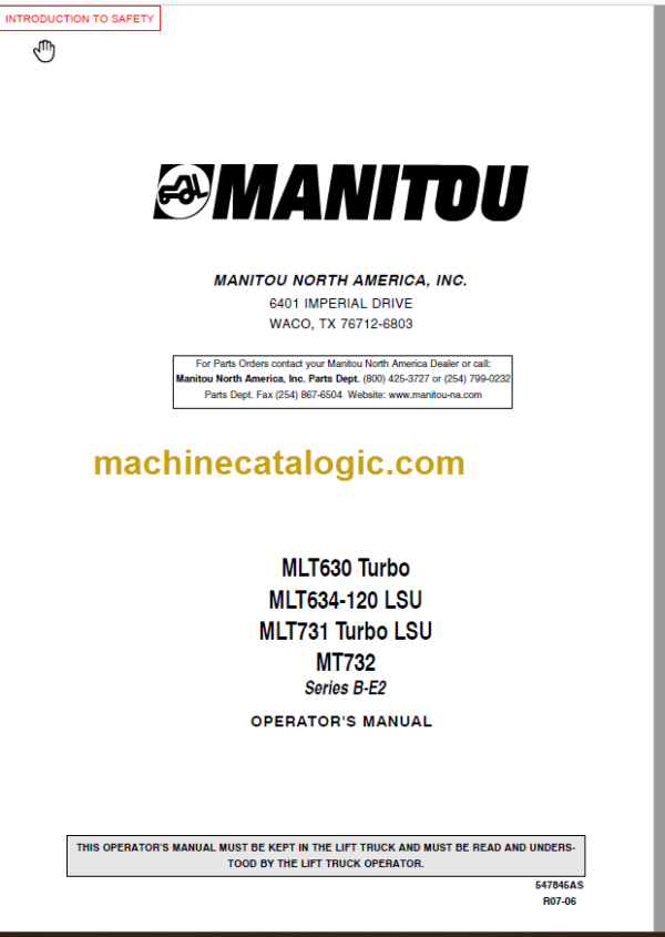 Manitou MT 732 Series B-E2 OPERATOR'S MANUAL