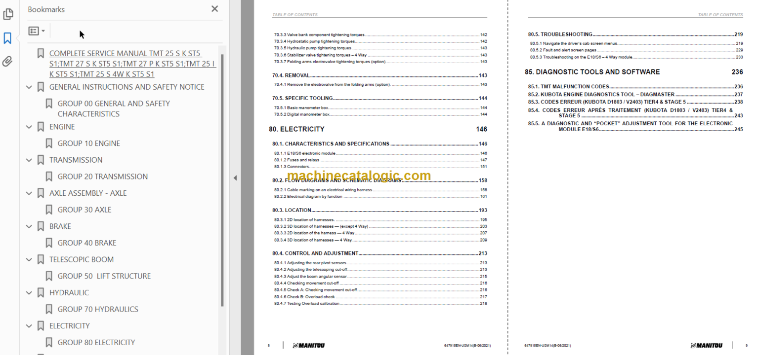 Manitou TMT 25SK TMT27 Repair Manual 647915EN