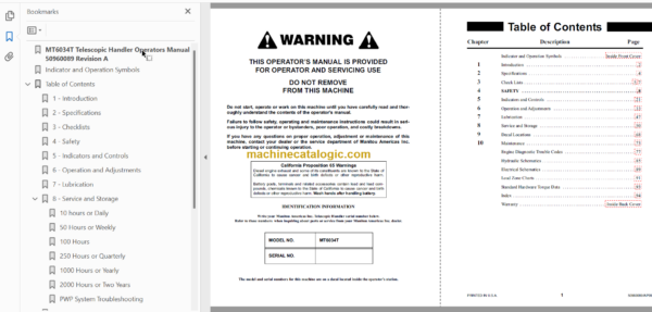 Manitou MT 6034T Operator Service Manual