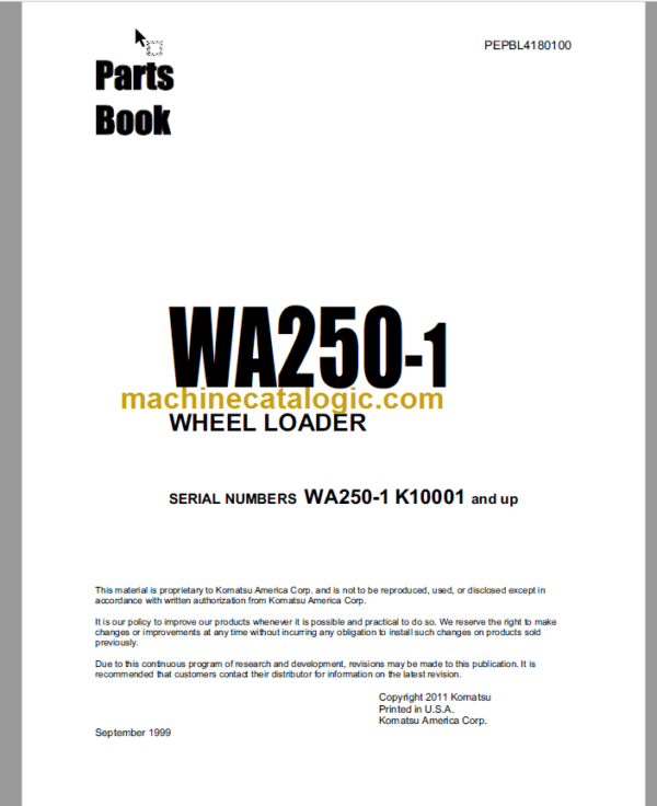 Komatsu WA250-1 Wheel Loader Parts Book