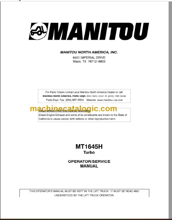 Manitou MT 1645H OPERATOR Service Manual