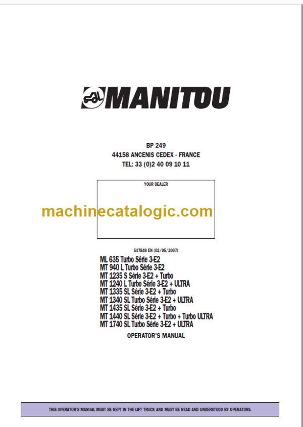 Manitou ML 635 OPERATOR'S MANUAL