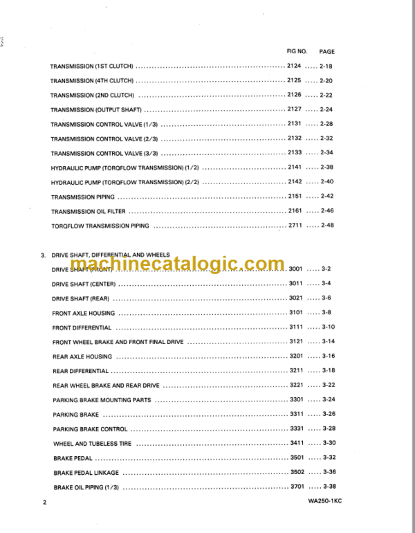 Komatsu WA250-1 Wheel Loader Parts Book