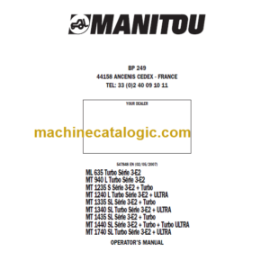 Manitou MT 1235 S OPERATOR'S MANUAL