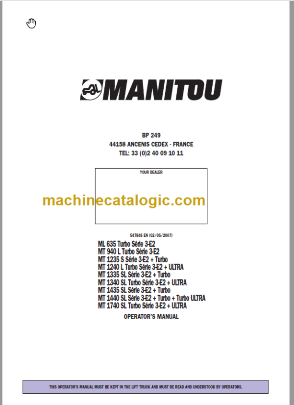 Manitou MT 1240 L OPERATOR'S MANUAL