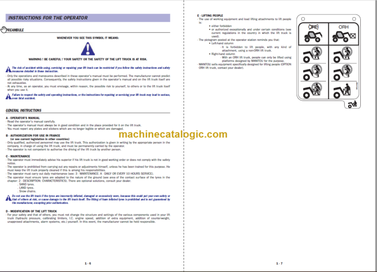 Manitou MT 1240 L OPERATOR'S MANUAL