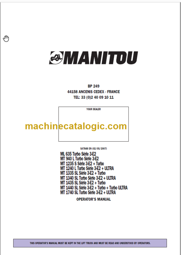 Manitou MT 1440 SL OPERATOR'S MANUAL