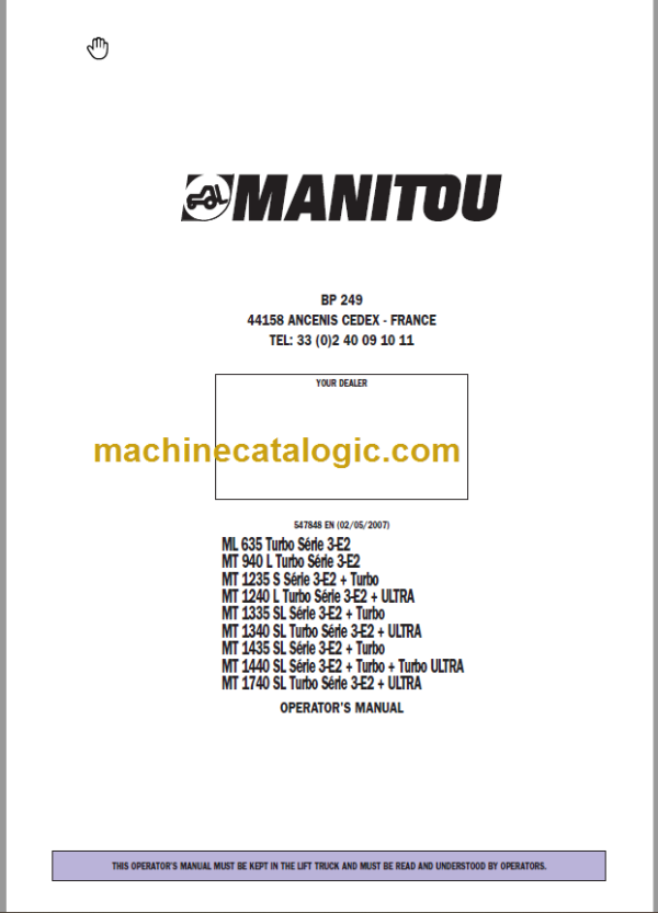 Manitou MT 1740 SL OPERATOR'S MANUAL
