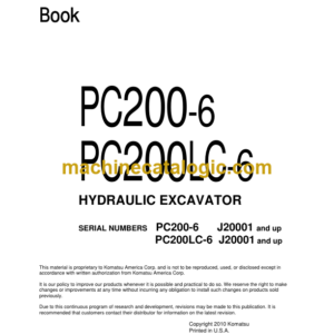 Komatsu PC200-6 PC200LC-6 Hydraulic Excavator Parts Book J20001 and up