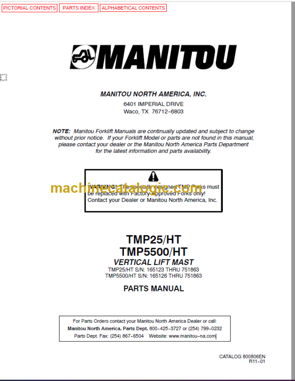 Manitou TMP 25HT TPM 5500HT PARTS MANUAL