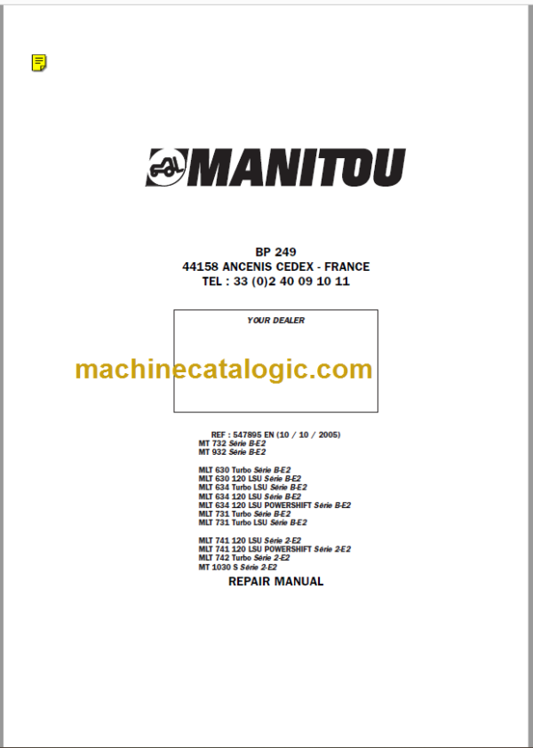 Manitou MT 1030 S Série 2-E2 Repair Manual