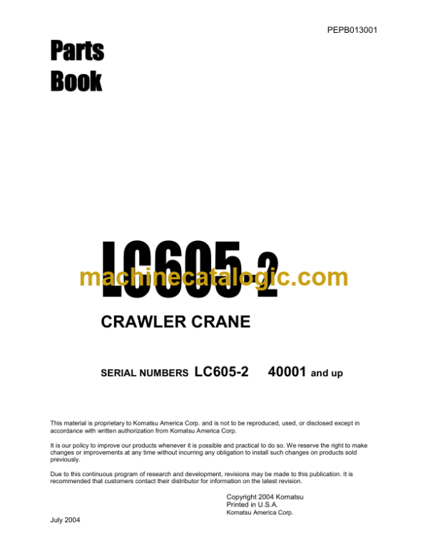 Komatsu LC605-2 Crawler Crane Parts Catalog