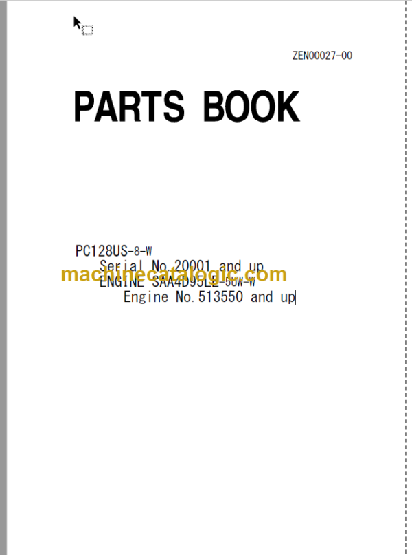 Komatsu PC128US-8W Engine Parts Book