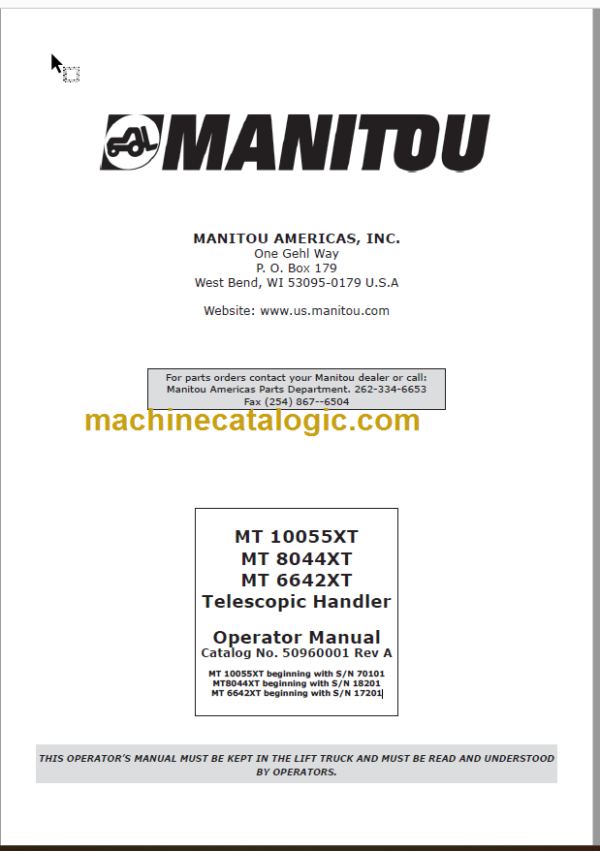 Manitou MT 8044XT Operator Manual