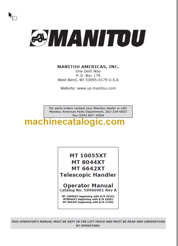 Manitou MT 10055XT Operator Manual