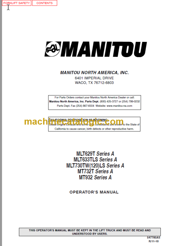 Manitou MT 732T Series A OPERATOR'S MANUAL