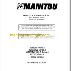 Manitou MT 932 Series A OPERATOR'S MANUAL