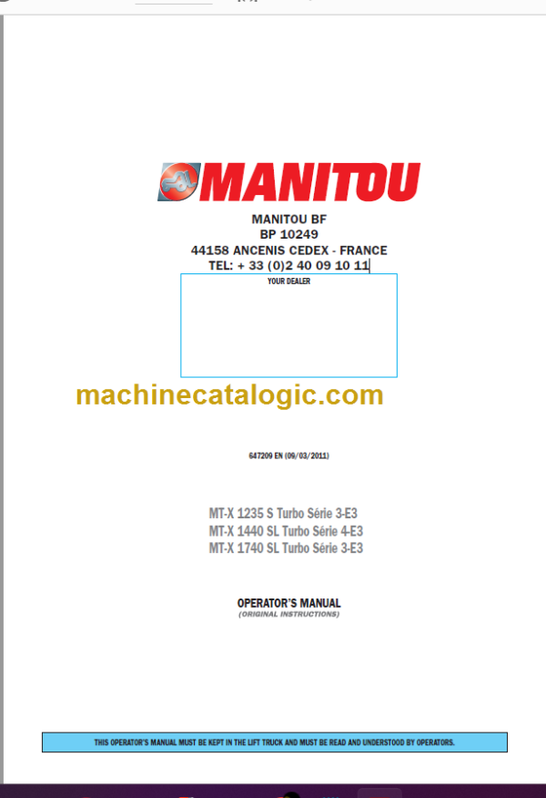 Manitou MT-X 1235 S Turbo Série 3-E3 Operator's Manual