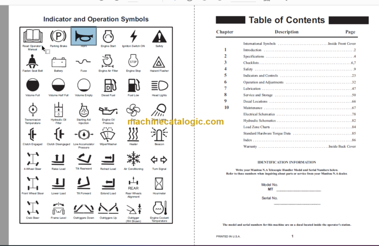 Manitou MT 1155 OPERATOR Service Manual