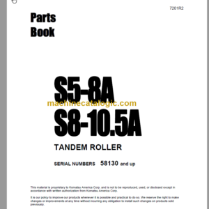 Komatsu S5-8A S8-10.5A Tandem Roller Parts Book