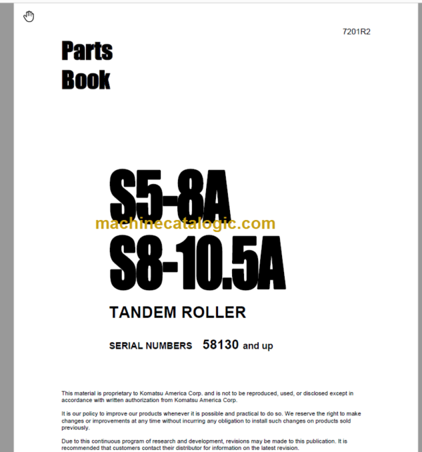 Komatsu S5-8A S8-10.5A Tandem Roller Parts Book