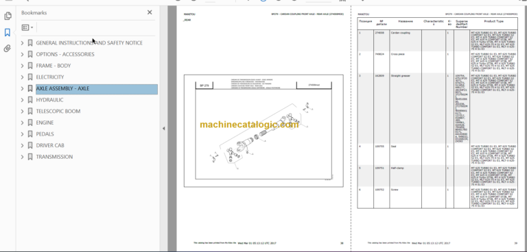 Manitou MT 625 S1 E3 Parts Catalogue