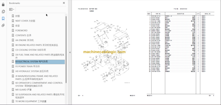 Komatsu WA320-5 Wheel Loader Parts Book WA320-30001 And Up