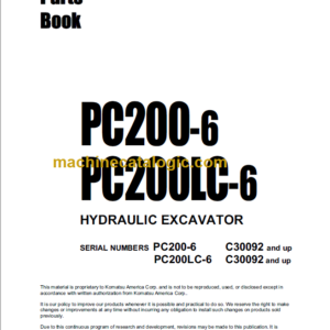 Komatsu PC200-6 PC200LC-6 Hydraulic Excavator Parts Book