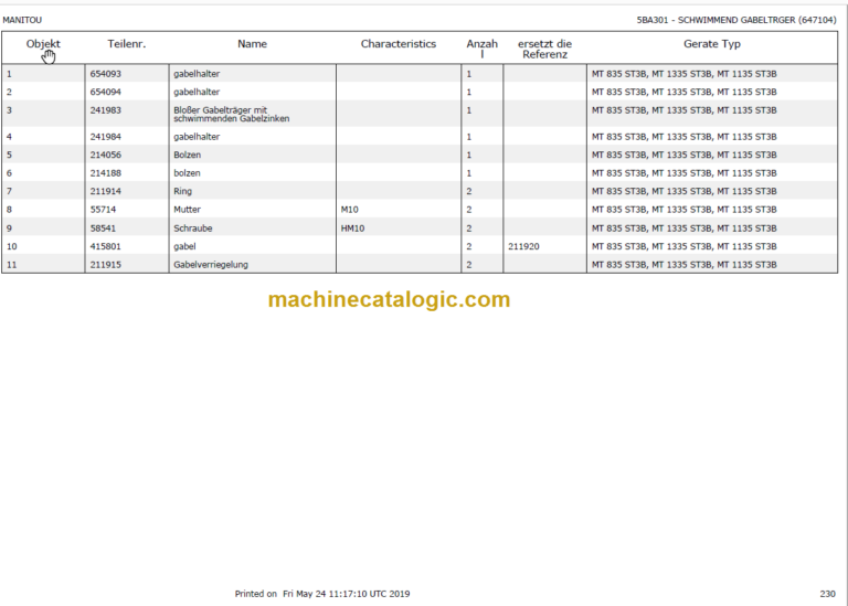 Manitou MT 835 ST3B Parts Catalogue