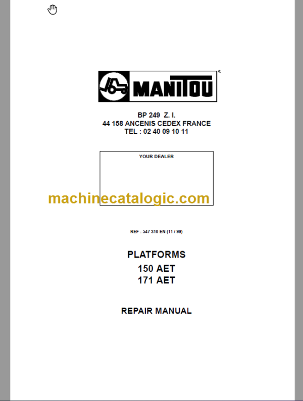 Manitou 171 AET PLATFORMS REPAIR MANUAL