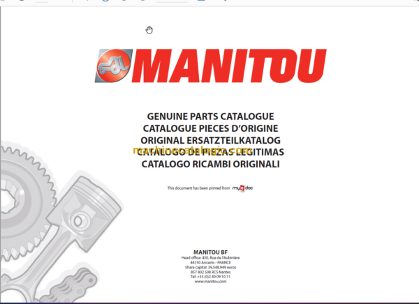 Manitou MT 625 TURBO S1 E3 Parts Catalogue