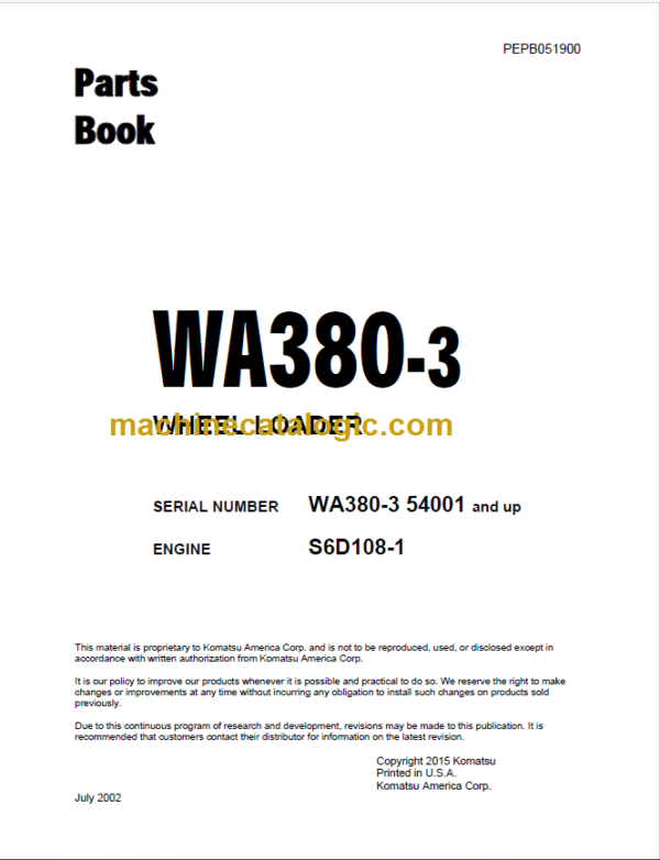 Komatsu WA380-3 Wheel Loader Parts Book