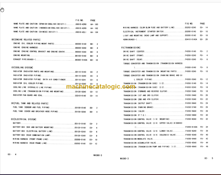 Komatsu WA380-3 Wheel Loader Parts Book