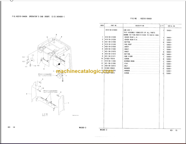 Komatsu WA380-3 Wheel Loader Parts Book