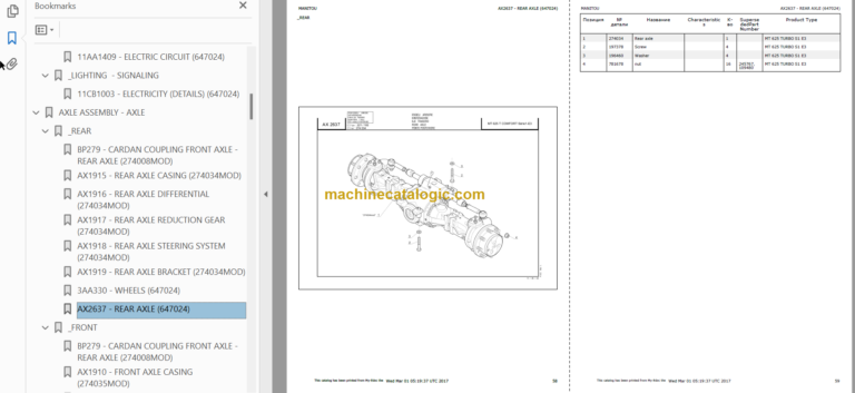 Manitou MT 625 TURBO S1 E3 Parts Catalogue