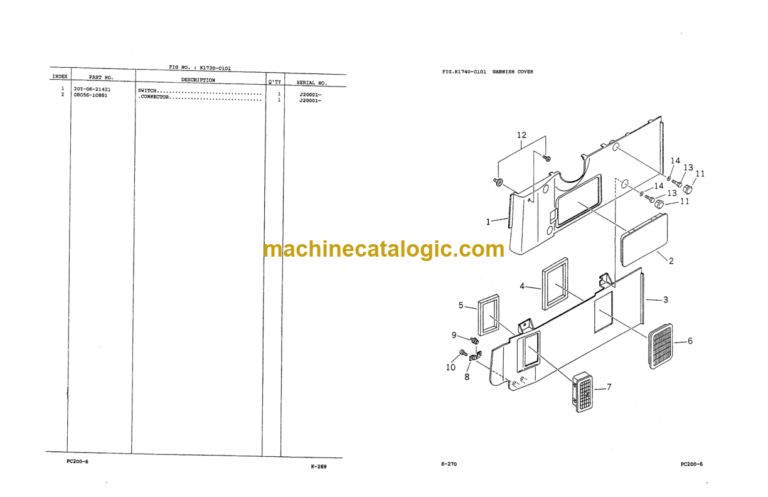 Komatsu PC200-6 PC200LC-6 Hydraulic Excavator Parts Book J20001 and up
