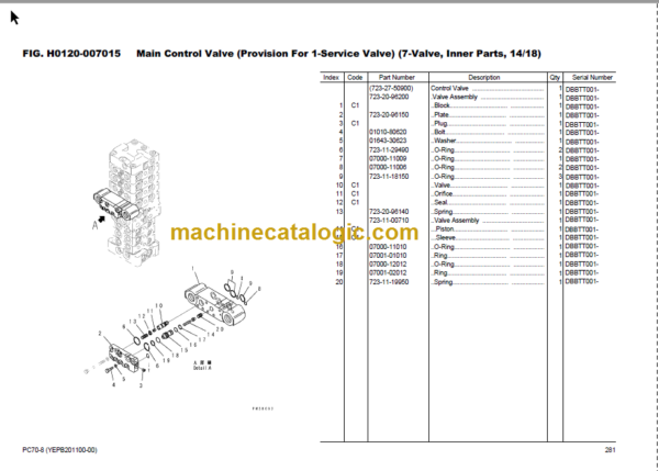 Komatsu PC70-8 Hydraulic Excavator Parts Book