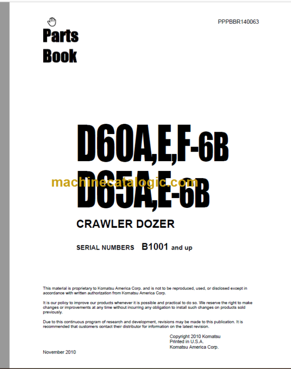 Komatsu D60A E F-6B D65A E-6B Crawler Dozer Parts Book