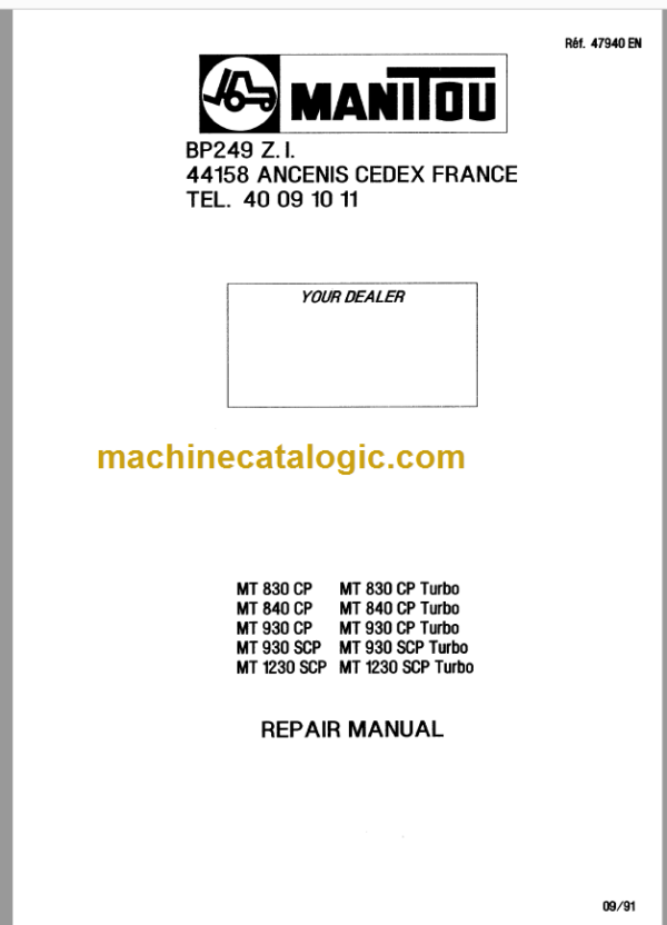 Manitou MT 930CP-SCP T Repair Manual